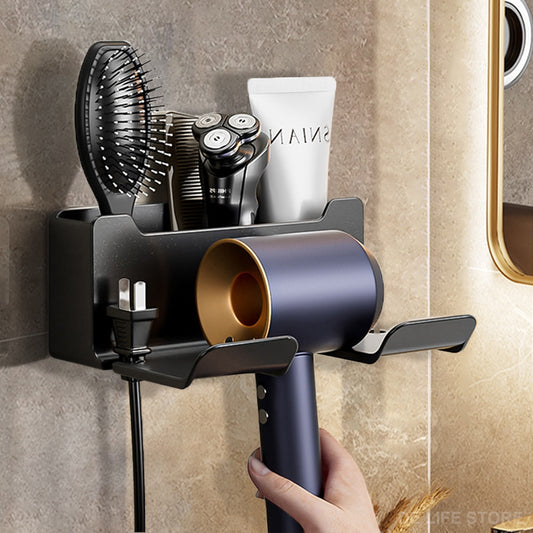 Wall Mounted Hair Dryer Holder For Dyson Bathroom Shelf without Drilling Plastic Hair dryer stand Bathroom Organizer 浴室風筒連免穿孔掛牆支架套裝