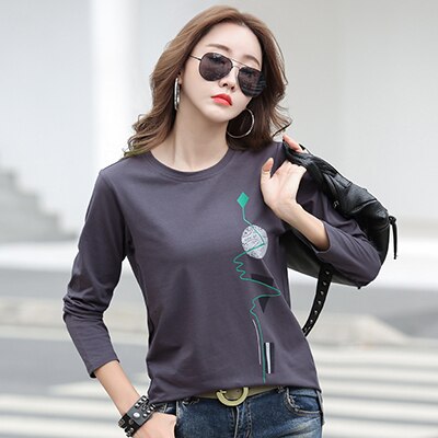 Tshirt Cotton T Shirt Women Korean Clothes 2022 Autumn T-Shirts Womens Long Sleeve Woman Tops Tee Shirt Femme