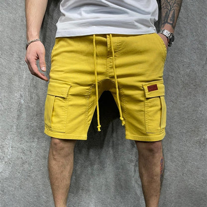 Men's Casual Shorts 2023 Men's summer cargo shorts Loose multi-pocket stitching waist drawstring straight barrel