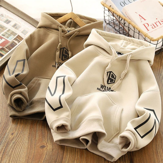 Boys Hoodies Sweatshirts Cotton Tops Outwear 2023 Khaki Spring Autumn Kids High Quality Children's Clothing 高質男童連帽棉質運動衛衣