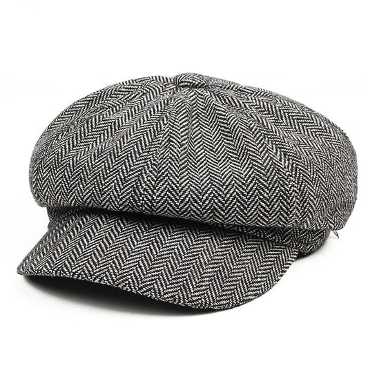 Vintage Style Men's Panel Tweed Newsboy Caps Formfitting Driving Hat Khaki Gray 復古風格斜紋報童帽