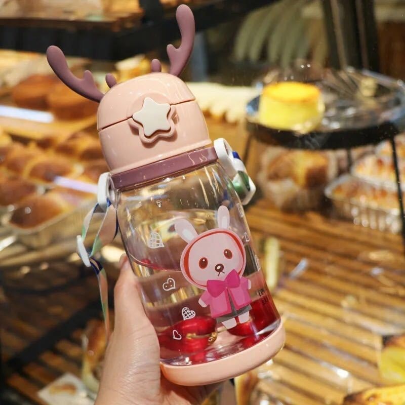 550ML Children Bottle for Outdoor Travel School Cute Cartoon Animal Baby Water Bottle with Shoulder Strap for Boy Girl quail