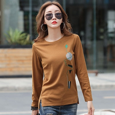 Tshirt Cotton T Shirt Women Korean Clothes 2022 Autumn T-Shirts Womens Long Sleeve Woman Tops Tee Shirt Femme