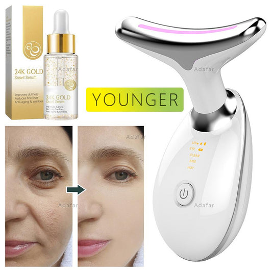 Neck Face Beauty Device LED Photon Therapy Skin Tighten Reduce Double Chin Anti Wrinkle Remover Lifting Massager 24K Care Tools LED光子抗皺緊膚提拉按摩器