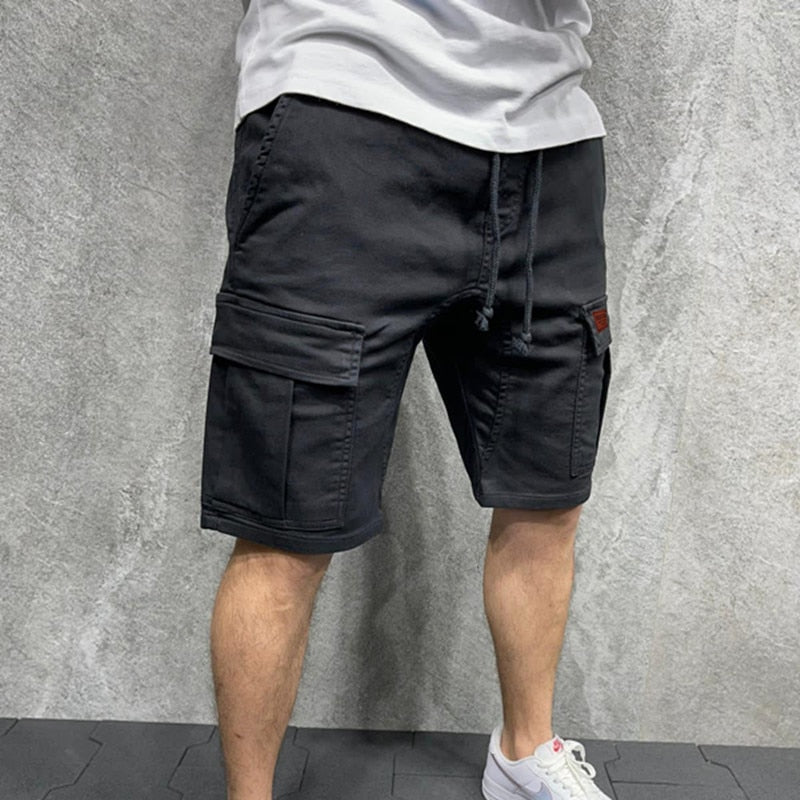 Men's Casual Shorts 2023 Men's summer cargo shorts Loose multi-pocket stitching waist drawstring straight barrel