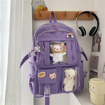 Large-capacity Cute Women Multi-Pocket Nylon Backpack Ins Junior High School Student School Bag Female Girl Backpack Laptop Book