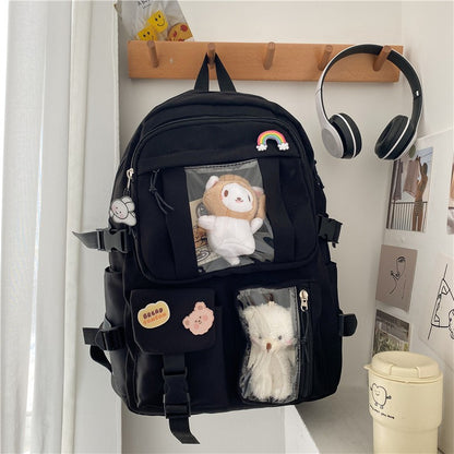 Large-capacity Cute Women Multi-Pocket Nylon Backpack Ins Junior High School Student School Bag Female Girl Backpack Laptop Book