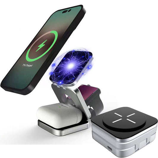 Portable 3 in 1 Foldable Wireless Charger Stand Dock for iPhone 14 13 Holder Magnetic Fast Charging Station for Apple Watch S8 便攜式3合1可折疊磁性快速無線充電器連支架底座