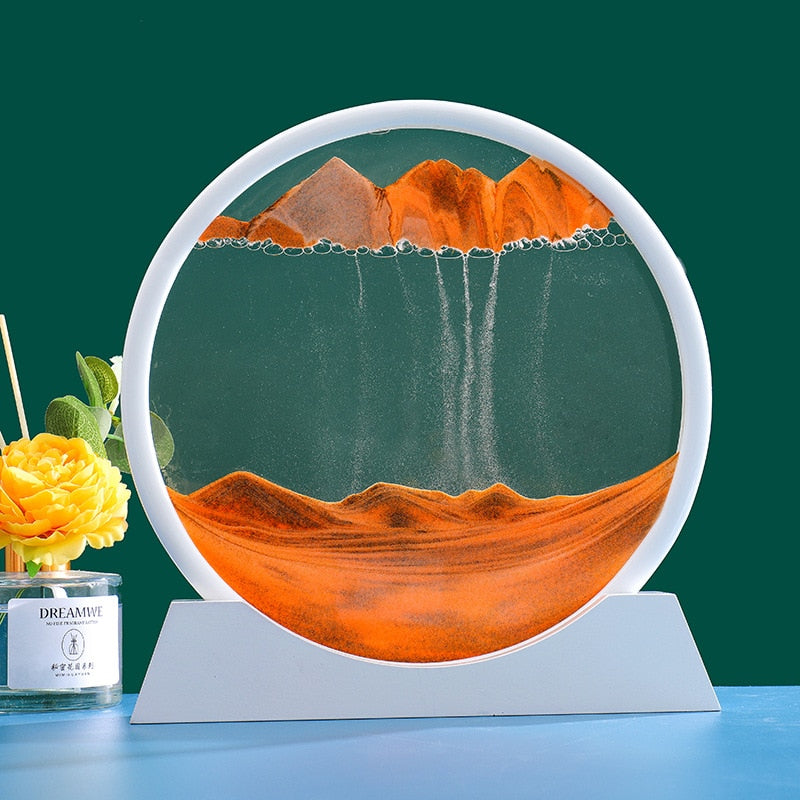 3D Moving Sand Art Nordic Creative Oranment Liquid Hourglass Flowing Sand Sandscape Round Quicksand Painting Home Decor Gifts