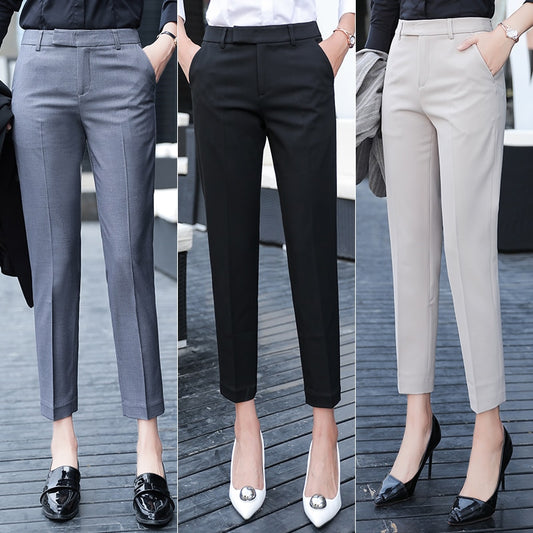 Black Gray Suit Pants Woman High Waist Pants Office Ladie Ashion Formal Work Trousers Female Elegant Casual Straight Pants 優雅休閒黑灰色女裝高腰西裝褲