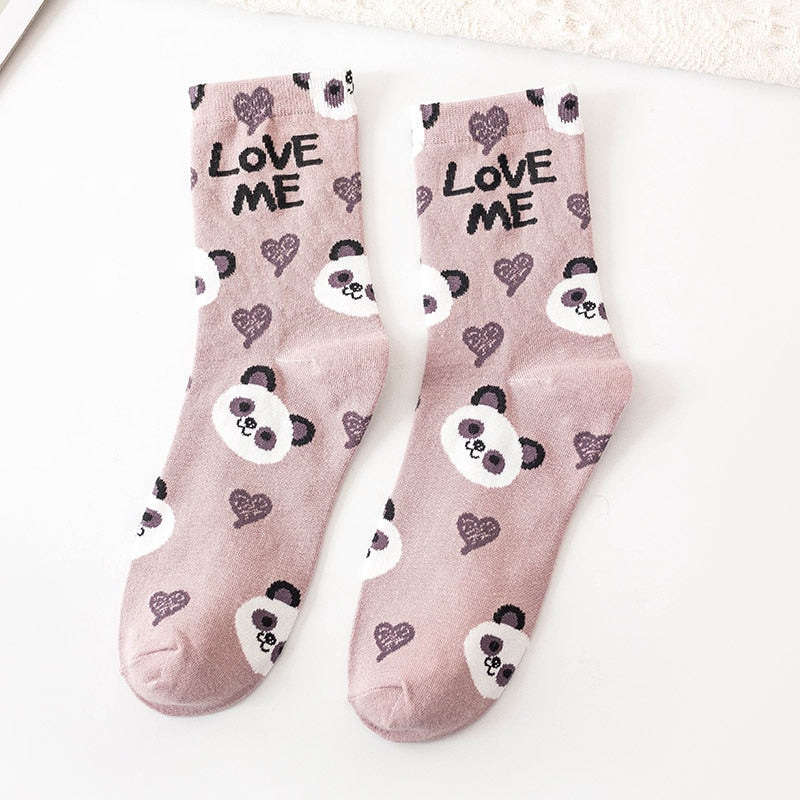 New Animal Print Kawaii Cute Socks korean Style Women Cartoon Cat Panda Cotton Woman Girls