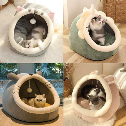 Cat Beds for Indoor Cats Super Warm for Cats and Kittens Cat Bed Cave with Removable Washable Cushion Soft Plush Pet Cat House