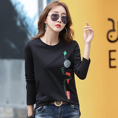 Tshirt Cotton T Shirt Women Korean Clothes 2022 Autumn T-Shirts Womens Long Sleeve Woman Tops Tee Shirt Femme