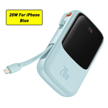 Power Bank Fast Charging with Built-in Cable, Digital Display Battery Capacity, 22.5W For Type-C Phone, 20W For iPhone
