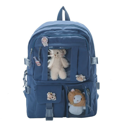 Large-capacity Cute Women Multi-Pocket Nylon Backpack Ins Junior High School Student School Bag Female Girl Backpack Laptop Book