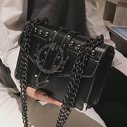 European Fashion Female Square Bag 2023 New Quality PU Leather Women's Designer Handbag Rivet Lock Chain Shoulder Messenger bags