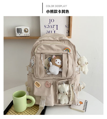 Large-capacity Cute Women Multi-Pocket Nylon Backpack Ins Junior High School Student School Bag Female Girl Backpack Laptop Book