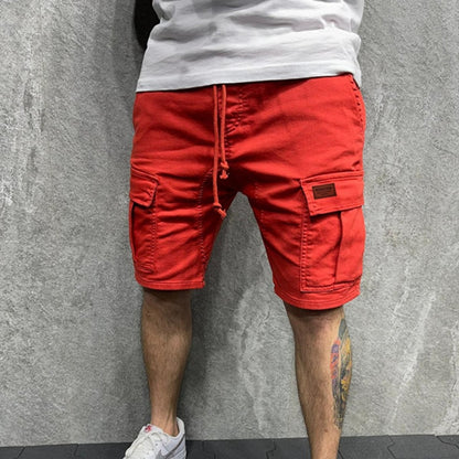 Men's Casual Shorts 2023 Men's summer cargo shorts Loose multi-pocket stitching waist drawstring straight barrel