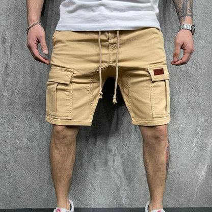 Men's Casual Shorts 2023 Men's summer cargo shorts Loose multi-pocket stitching waist drawstring straight barrel