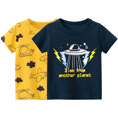 2023 Summer T-shirt for Boys Space Airplane Print (Suitable for 2-10 Years) 新款夏季男孩醒目T-Shirt (趣緻飛行工具印畫)