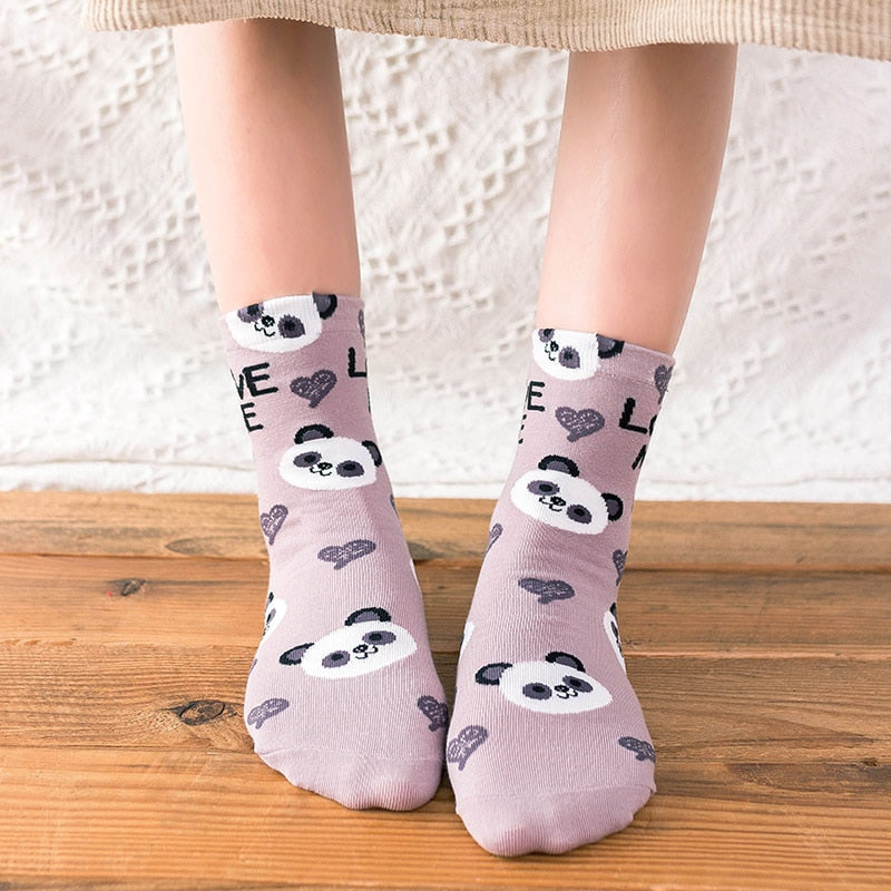 New Animal Print Kawaii Cute Socks korean Style Women Cartoon Cat Panda Cotton Woman Girls