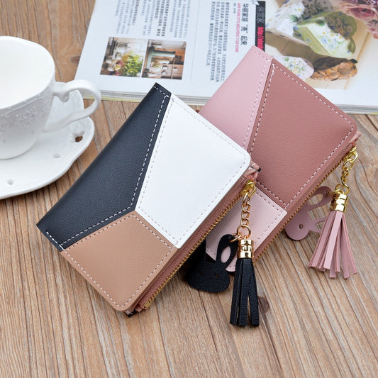 Geometric Women Cute Pink Wallets Pocket Purse Card Holder Patchwork Wallet Lady Female Fashion Short Coin Burse Money Bag 時尚幾何圖案設計零錢包