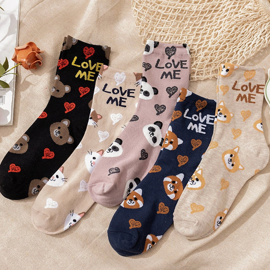 New Animal Print Kawaii Cute Socks korean Style Women Cartoon Cat Panda Cotton Woman Girls