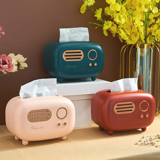 Retro Radio Model Tissue Box Desktop Paper Holder Vintage Dispenser Storage Napkin Case Organizer Wet Wipes Decoration Box