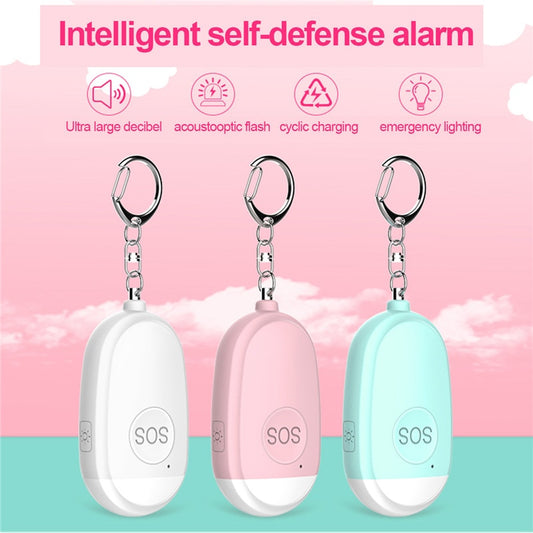 Personal Handy Alarm Safety Device Keychain USB Rechargeable Emergency Attack Anti-rape Self-defense Safety Alarm 130dB